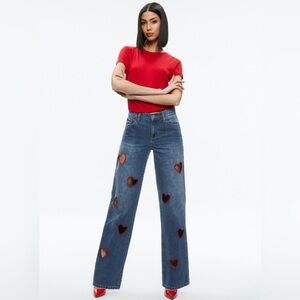 ALICE + OLIVIA KARRIE EMBROIDERED HEART CUTOUT JEAN. NWT. RETAIL 495